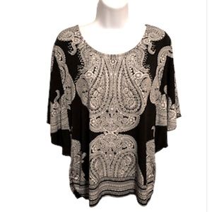 JM Collection Woman’s Butterfly Sleeve Black Metallic Sparkle Top‎ - Size Large
